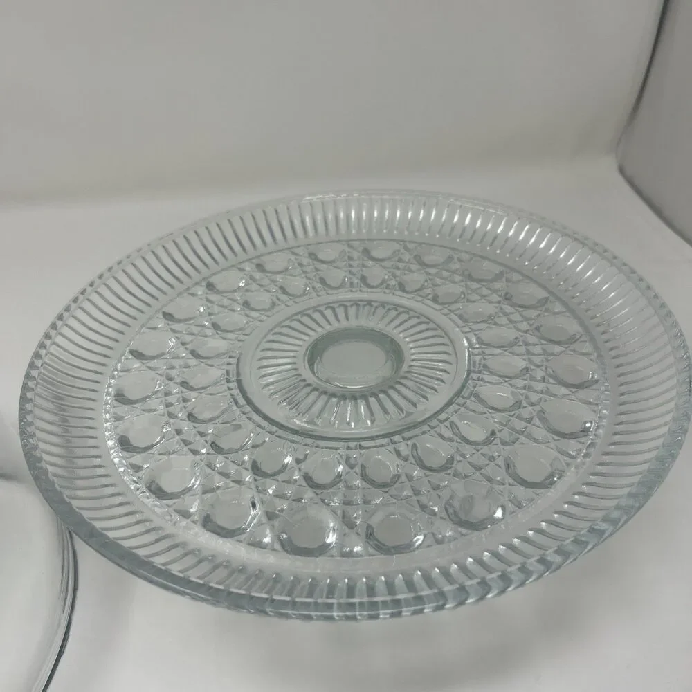 Vintage Glass Dome Footed  Cake Plate Stand 11
